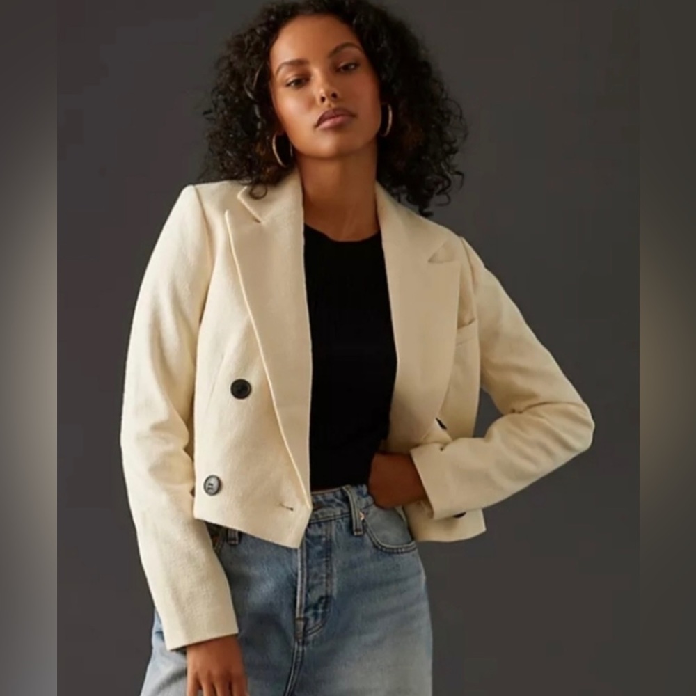 Maeve by Anthropologie Double-Breasted Cropped Blazer